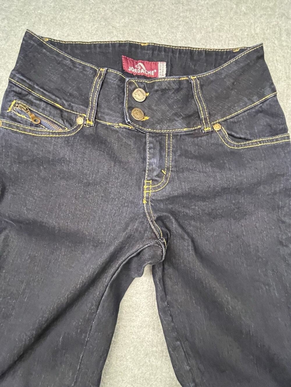 PERFECT Jordache Y2K Lo-Rise Stretch Jeans 3/4 Dark Wash Gold Stitch